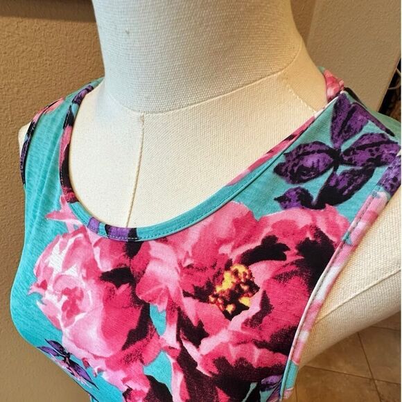 VINTAGE 90’s USA Made Floral Sleeveless Maxi Dress Medium BOHO Fairy Tropical - Picture 10 of 16